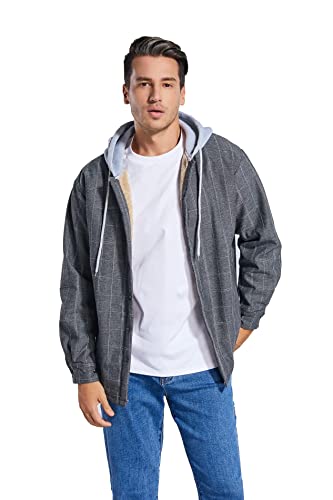 Image of Men's Cotton Plaid Shirt Jacket Fleece Flannel Sherpa Button Down