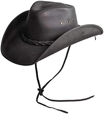 American Hat Makers Hollywood Leather Cowboy Hat for Men & Women — 100% Handcrafted Fine Leather Hat — Breathable Black Cowboy Hat