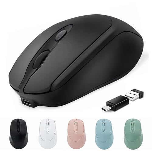 Bluetooth Wireless Mouse USBC for Mac Book Pro/Laptop/Computer, Silent Rechargeable Wireless Mouse Compatible with Macbook Air/iMac/Surface Pro 3-in-1 Connection (BT5.2/3.0, 2.4G USB A, Type-C)