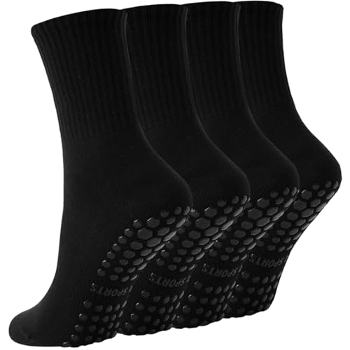 Yikki 4 pares de Calcetines Pilates Mujer Antideslizantes, Suaves Reformadores para Yoga, Baile, Fitness, Gimnasio, Ballet, Trampolín, uso Doméstico y Hospital, Talla única (Negro)