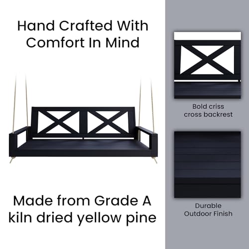 Image of Malvern 5 Foot Wood Porch Swing Bed in Black Paint, Amish Handcrafted Daybed Style Swing