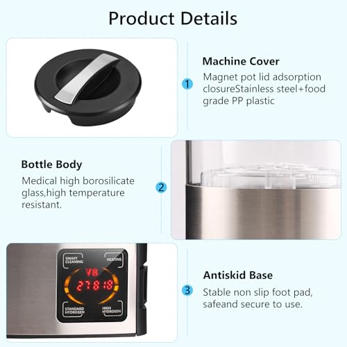 Hydrogen Water Bottle 68oz, Hydrogen Water Bottle Generator with SPE and PEM Technology, Alkaline Hydrogen Water Machine, Balanced Water PH Levels - Image 6