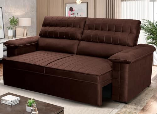 Sofá Retrátil Reclinável 3 lugares com molas 2.00m Quantum Suede Velut Marrom - King House