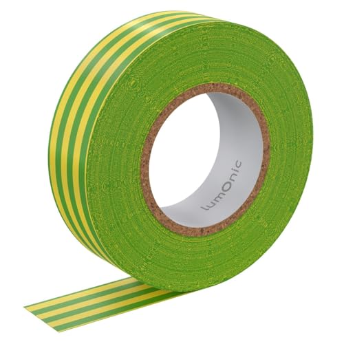 Lumonic 1 rollo Cinta aislante PVC 19mm x 20m verde/amarillo Cinta Iso I Adecuada para electricistas y aficionados I Cinta aislante en diferentes longitudes y colores