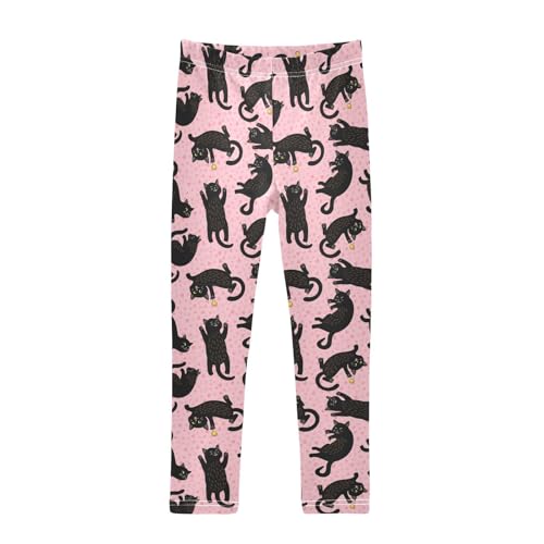 Black Cute Hearts Girls' Leggings Toddler Doodles Pink Cat Kids Yoga Pants Dance Active Tights 4T