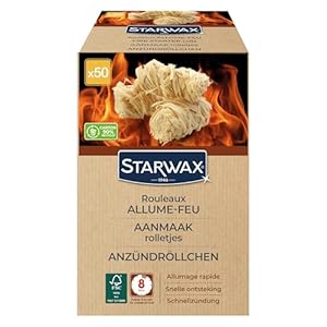 STARWAX- Anzündwolle für Grill, Kamin und Ofen - Natürliche Zusammensetzung - Schnelles Anzünden - Sauber und geruchlos - Verändert Nicht den Geschmack von Lebensmitteln - 50er-Pack