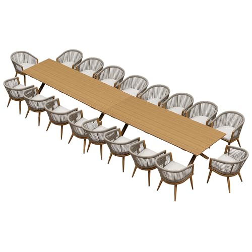 Image of PURPLE LEAF Outdoor Dining Set for 18 with Cushions PE Rattan Teak