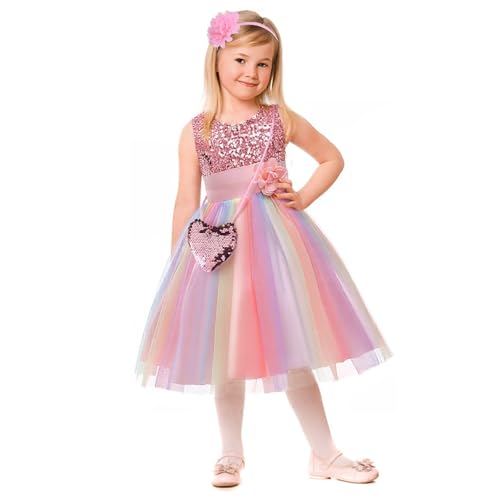 Kids Sequin Flower Girls Party Dress Bridesmaid Ball Gown Wedding Tulle with Accessories 3-10 Years2