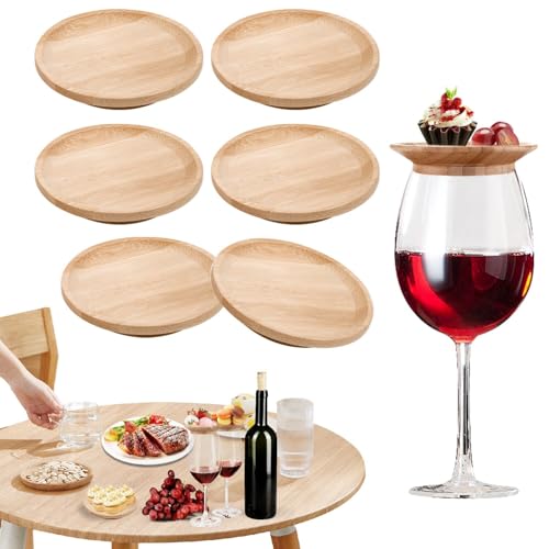 Fosoloni 6 piezas de decoración para copas de vino de bambú, accesorio para copas de vino, tapa de cristal para postres, aperitivos, decoración para copas de vino, accesorios para fiestas