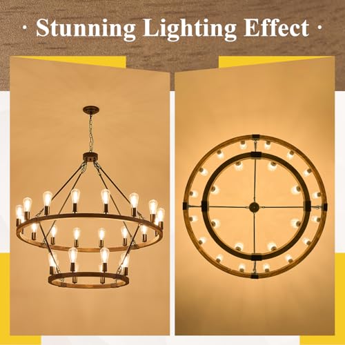 Image of Oak Wooden Wagon Wheel Chandelier 24-Light 43.3 inch Light Fixture