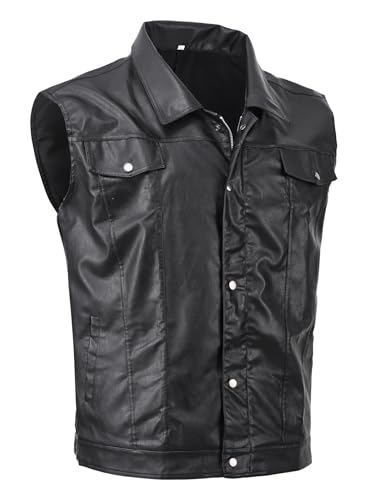 Men's Zipper PU Faux Leather Sleeveless Waistcoat Motorcycle Biker Vest Jacket2