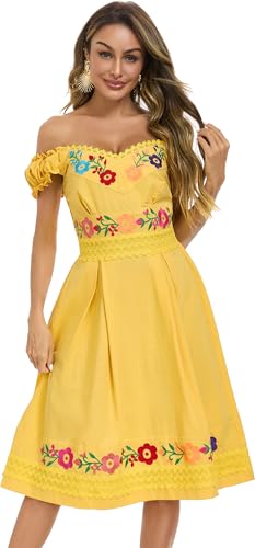 Image of Women's Mexican Dress Embroidered Causal Lace Party Dress