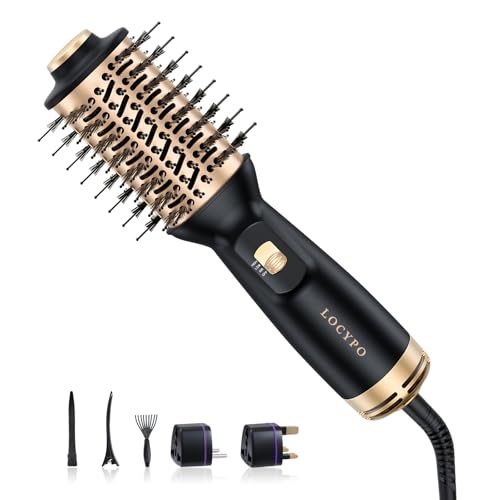 Travel Blow Dryer Brush, 4-in-1 Auto Dual Voltage (100-240V) Hot Air Brush, 2 Inch Mini Hair Dryer Brush & Styler for Voluminous Smooth Hair, Lightweight with EU/UK Plug for Home & Salon(Gold)