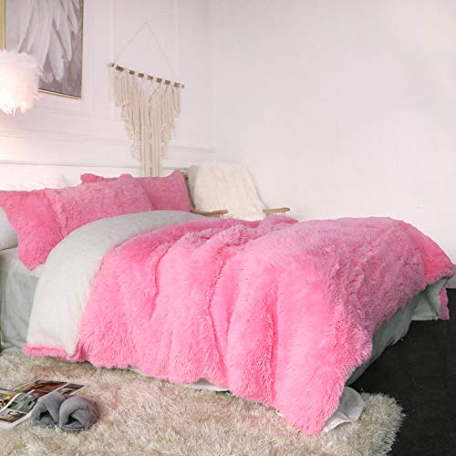 Sleepwish Pink Plush Duvet Cover Set – Violet Faux Fur Bedding, Twin, Full