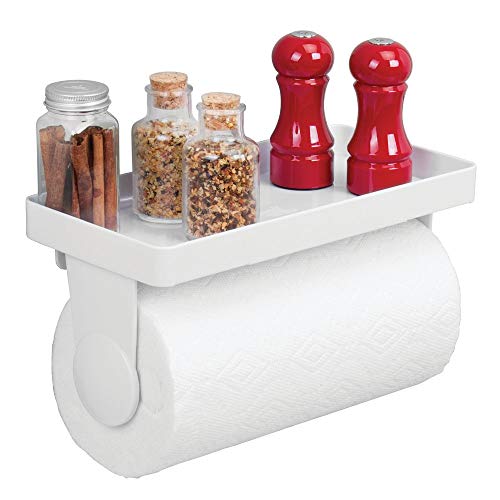 mDesign Wall Mount Plastic Paper Towel Roll Holder and Dispenser with Shelf