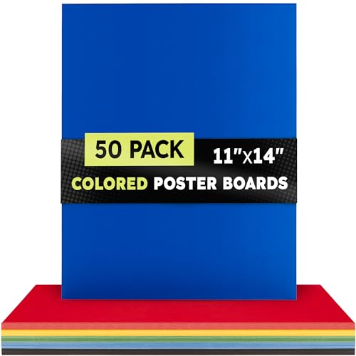 Image of Hygloss Medium Colored Poster Board 11x14-50 Assorted Standard Color Bulk Pack - Red, Yellow, Green, Blue, Black - 10 Pt. Thickness Poster Board Paper, Posterboard Multipack 11 inch x 14 inch