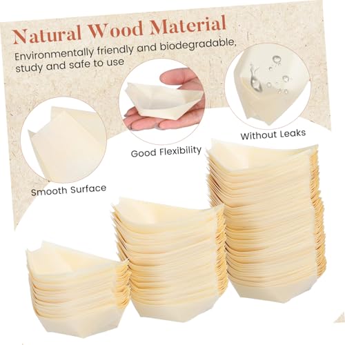 HIAKDOFT 100個 使い捨て木製寿司ボート 自然素材で な食品接触 多用途前菜皿 パーティーやレストランに 環境に配慮したスナック容器