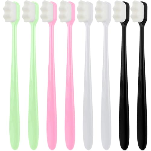 Set multicolore per tutta la famiglia: questa confezione multipla di 8 spazzolini da denti include spazzolini da denti in quattro colori: nero, bianco, rosa e verde; ideale per uso familiare, la varietà di colori aiuta a identificare individui, compresi bambini e anziani, rendendolo perfetto per la cura quotidiana e i viaggi