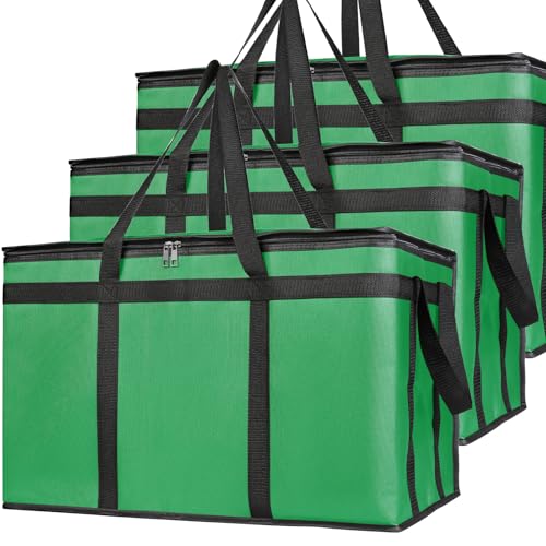 Bodaon 3 Pack Insulated Food Delivery Bags, XXXL Catering Cooler Bag Green