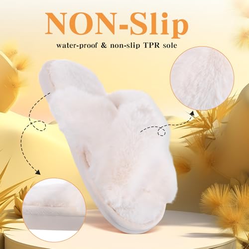 12 Pairs Women's Fuzzy Slippers Cross Band Open Toe Bridesmaid Fluffy Comfy House Slippers for Indoor Outdoor Wedding2