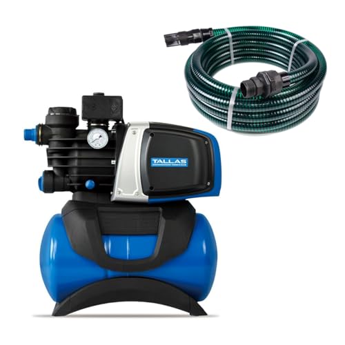 Tallas D-BOOST 850 mit Ansaugschlauch - Hauswasserwerk - 3.180 L/Std. - 850W - Förderhöhe 43 m - Automatische Ein- / Ausschaltung - Inkl. Wasserfilter