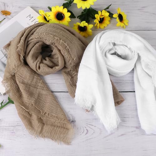 MIDELONG Women Summer Cotton Blend Crinkle Vintage Soft Long Scarf Linen Shawl Wrap Big Head Scarf for All Season, Pack of 24