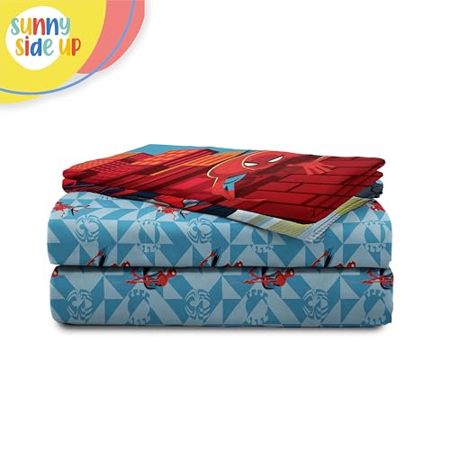 Image of Sunny Side Up Kids Sheet Set Includes Sheets and Pillow Cover - 100% Microfiber Bedding and Room Decor, Blue - Spiderman, 4 Piece Full