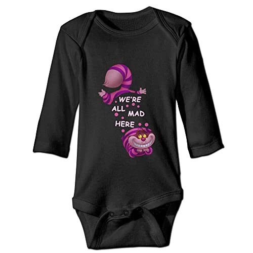 Image of Poemsimai We Are All Mad Here Cheshire Cat Cute Infant Bodysuit Romper, 18-24 Months, Black
