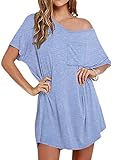 Ekouaer Womens Tshirt Nightgown Cotton V Neck Sleepshirts Comfy Casual Nightshirt for Women, Light Blue, XX-Large