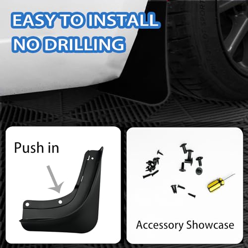 Image of Mud Flaps Compatible with Tesla Model Y 2020-2024 No Drilling No Tape All Weather Mudguards Splash Guards with Install Kit for Model Y Exterior Accessories Set of 4