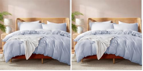 Image of Nestl Ice Blue Duvet Cover Queen Size - Soft Double Brushed Queen Duvet Cover Set, 3 Piece, with Button Closure, 1 Duvet Cover 90x90 inches and 2 Pillow Shams (Pack of 2)