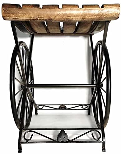 Image of Bros Moon Maulik Aditya's Elegant and Sturdy Favourite Table Antique Classy Wooden Stool for Multipurpose Usage (Wooden Wheel Stool, 15 inches)