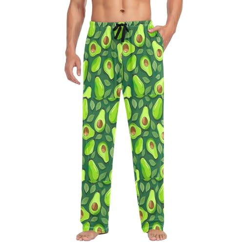 Men's Small Avocado Slices Pajama Pants with Pockets - Straight Fit Cotton Sleep Bottoms for Lounge & Nightwear#328
