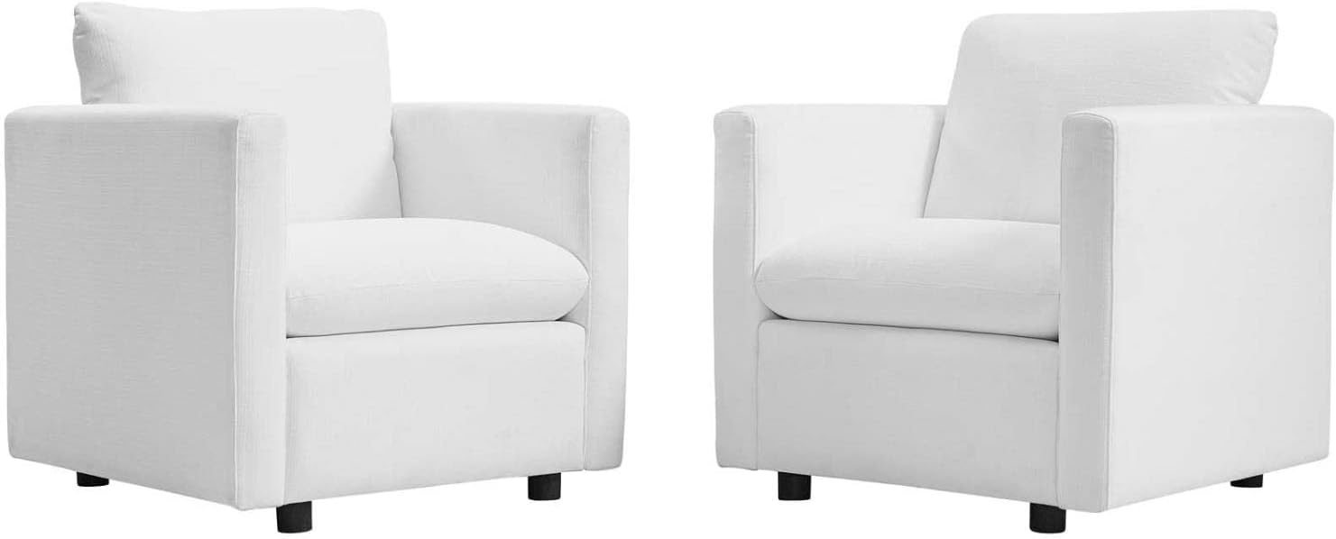 Modway Activate Upholstered Fabric Armchair Set of 2, White Chairs