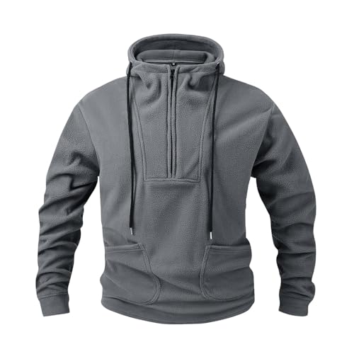 Mens Half Zip Hooded Sweatshirts Military Tactical Work Fuzzy Fleece Hoodies Warm Pullover Sweatshirts Fall Winter