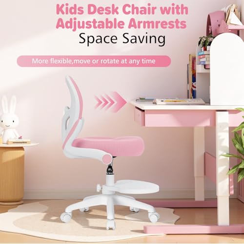 Image of HOFFREE Kids Desk Chair Ergonomic Study Chair with Flipped Armrest-Pink