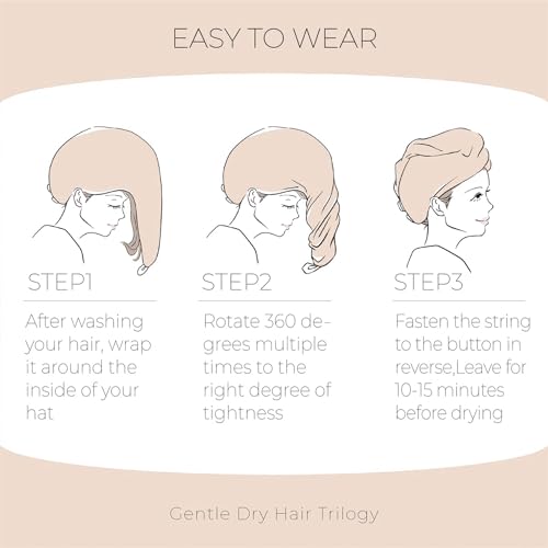 Toalha de secagem de cabelo de microfibra com botão 1 pacote de waffle cáqui envoltório de cabeça de