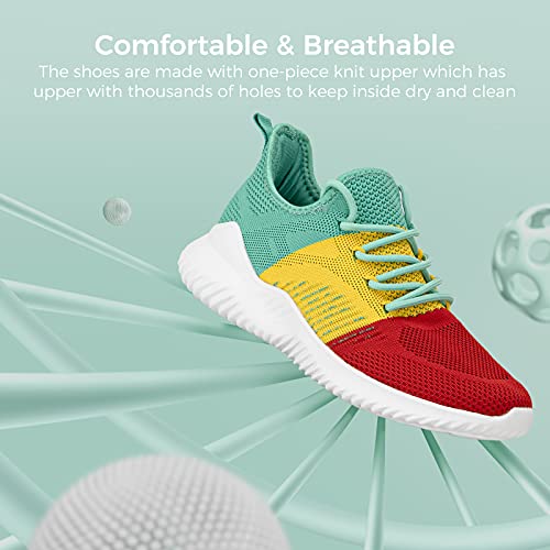 Image of Flysocks Slip On Sneakers for Women-Non Slip Gym Sports Shoes Lightweight Comfortable Walking Tennis Shoes, B- Red Yellow Green, 8