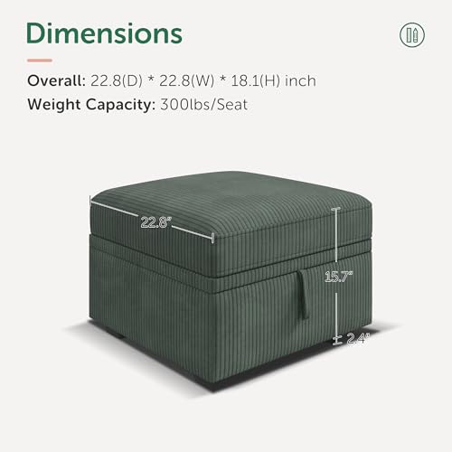 HONBAY Square Ottoman Module for Modular Sectional Sleeper Sofa, Storage Ottoman Footrest and Seat Cube, Velvet Green by HONBAY - Used condition - Image 2