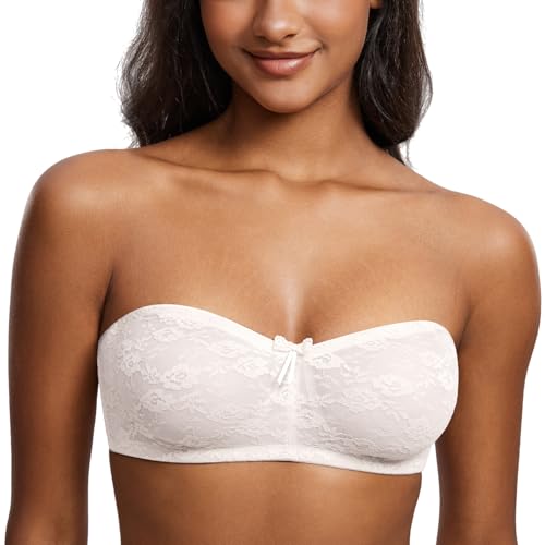 Image of DOBREVA Women's No Padding Strapless Lace Bra Underwire Multiway See-Through