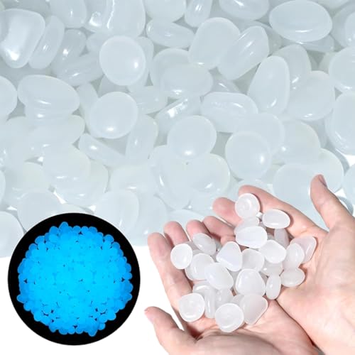 QEDBOJE 100 pièces Pierres Lumineuses de Jardin, Pierres Fluorescentes pour Aquarium, Chambre d'Enfant, Allées, Pelouse, Jardin, Cailloux Décoratifs Blancs...