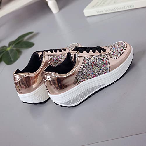 JOEupin Women's Fashion Sneakers Lace Up Sequin Breathable Casual Waking Shoes3