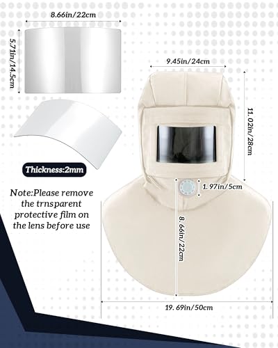 Image of 3Pcs Shawl Cap Sandblasting Mask Set, 1 Sand Blasting Hood Cap 1 Gloves 1 Sandblasting Hood Replacement Lens Glass