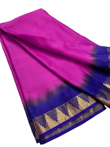 Image of Women's Bhagalpuri Pure Kota Doria Silk Net Saree With Temple Zari Border and Running Blouse Piece