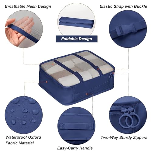 Image of 7pcs Set Travel Organizer Packing Cubes Lightweight Travel Luggage Organizers with Laundry Bag or Toiletry Bag Laundry Organiser. (Dark Blue)