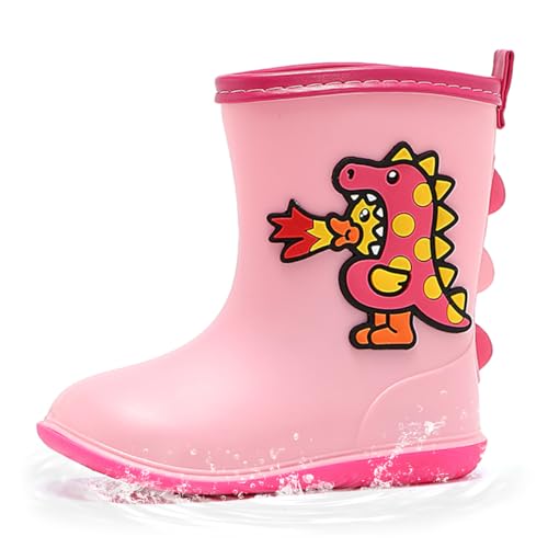 B.Duck Kids Rubber Rain Boots Toddler Shoes Cute Cartoon Dinosaur Waterproof Boots for Boys Girls