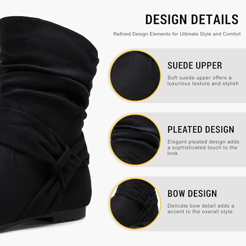 Image of Vepose Women's Slouch Ankle Boots, Flat Low Heel Side Zip Booties 939A
