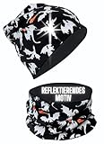 HECKBO 360° Reflektor Kinder Beanie Mütze & Loop Schal Set - mit reflektierenden Drachen Dragon - 2-8 Jahre - 95% Baumwolle Größe 48-54