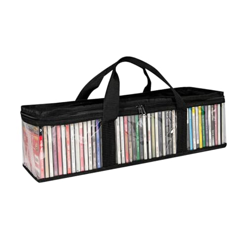 SWPHRT Car CD Storage Bags, Transparent Vehicle DVD Storage Cases with Handles Zipper, Automotive Media Blu Ray Disc Movie Cases Holder Organizer Box Accessories, Universal Fit