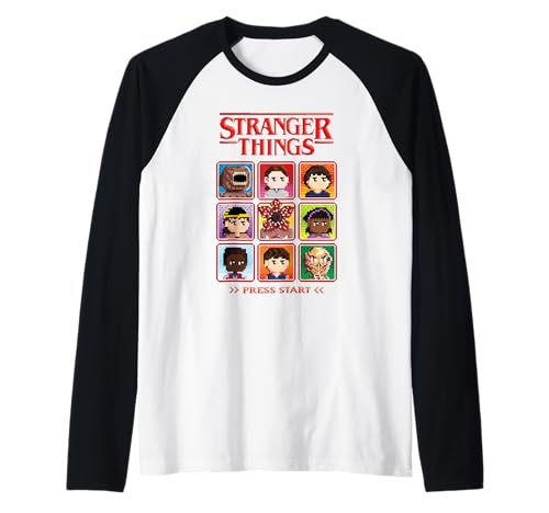 Stranger Things Pixel Group Select Character Camiseta Manga Raglan